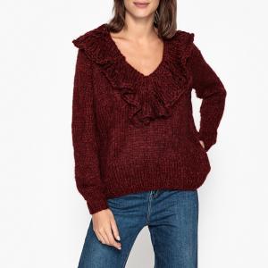 Пуловер с V-образным вырезом из трикотажа FRISCO MES DEMOISELLES. Цвет: бордовый