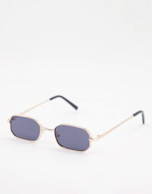 Маленькие солнцезащитные очки в металлической прямоугольной оправе золотистого цвета -Золотистый New Look