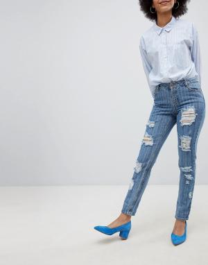 Прямые джинсы с полосками Urban Bliss. Цвет: синий