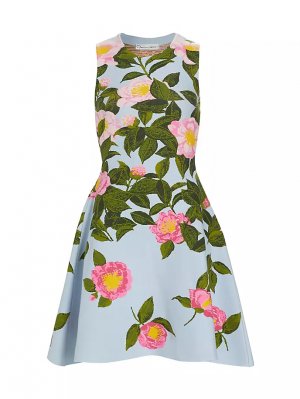 Жаккардовое платье Camellia с расклешенной юбкой Oscar De La Renta, цвет pink pale blue Renta