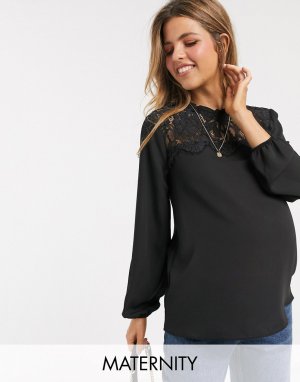 Черная блузка с кружевной вставкой -Черный New Look Maternity