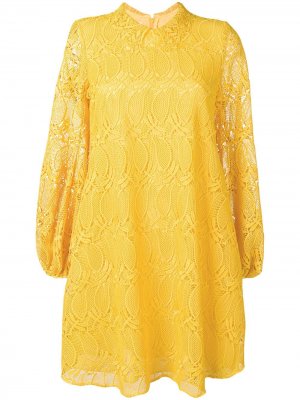 Расклешенное кружевное платье Giamba. Цвет: желтый