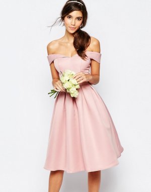 Платье миди для выпускного с пышной юбкой -Розовый Chi London