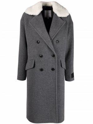 Двубортное пальто с меховой отделкой Tommy Hilfiger. Цвет: серый