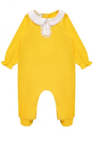 Хлопковая пижама с кружевной отделкой Gucci. Цвет: жёлтый