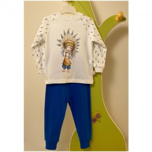 Пижама для мальчиков, брюки, брюки с манжетами, рукава размер 80, экрю, синий Маленький принц. Цвет: синий/экрю
