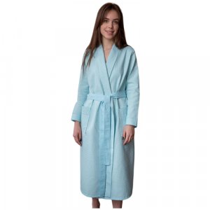 Халат удлиненный, длинный рукав, пояс, карманы, банный, размер 44, голубой Lika Dress. Цвет: голубой