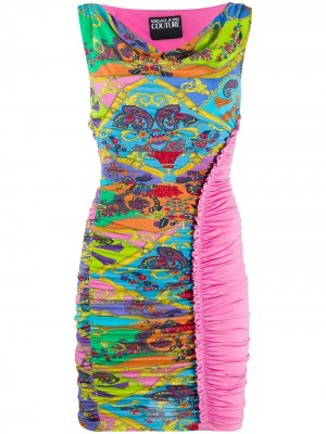 Платье со сборками и принтом Paisley Fantasy Versace Jeans Couture. Цвет: розовый
