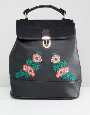 Рюкзак с цветочной вышивкой Liquorish. Цвет: черный
