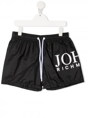 Плавки-шорты с кулиской и логотипом John Richmond Junior. Цвет: черный
