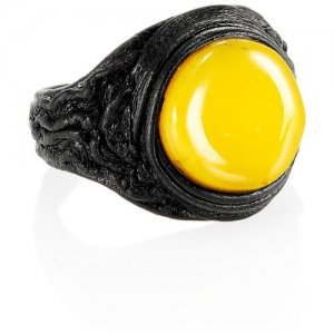 Яркий оригинальный перстень «Нефертити» из кожи с янтарём Amberholl