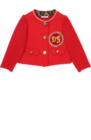 Шерстяной жакет с декоративными пуговицами и аппликацией Dolce & Gabbana. Цвет: красный
