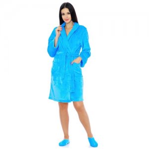 Халат средней длины, длинный рукав, карманы, пояс, размер 42/44, голубой S-Family. Цвет: голубой