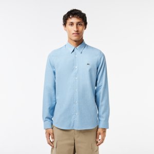 Рубашки Мужская хлопковая рубашка Slim Fit Lacoste. Цвет: голубой,молочный