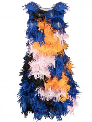 Платье мини без рукавов с оборками Paskal. Цвет: синий