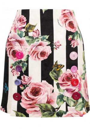 Мини-юбка в полоску с цветочным принтом Dolce & Gabbana. Цвет: разноцветный