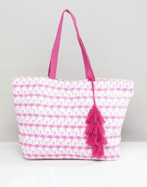 Пляжная сумка с принтом фламинго Chateau. Цвет: розовый