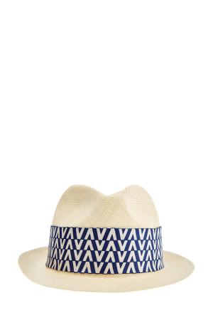 Шляпа из соломы токилья с широкой шелковой лентой VALENTINO