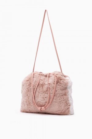 Плюшевая женская сумка на плечо из искусственного меха розовая Loventa