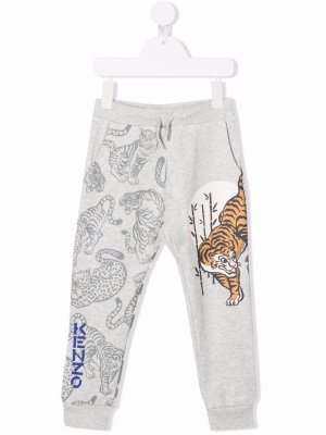 Tiger-print cotton joggers Kenzo Kids. Цвет: серый