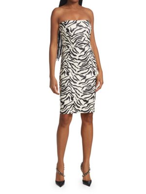 Кожаное платье длиной до колена с зебровым принтом Sprwmn, цвет Zebra SPRWMN