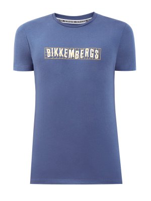 Хлопковая футболка с принтом на передней планке и спинке BIKKEMBERGS. Цвет: синий