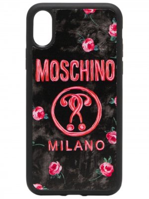 Чехол для iPhone X/XS с цветочным принтом и логотипом Moschino. Цвет: черный