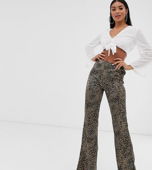 Расклешенные брюки с леопардовым принтом -Черный Pretty Lavish