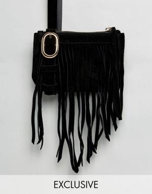 Сумка-кошелек на пояс с бахромой Inspired Reclaimed Vintage. Цвет: черный