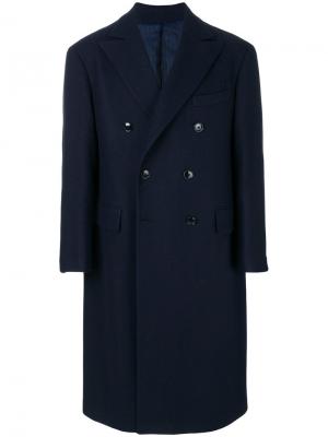 Двубортное пальто Mp Massimo Piombo. Цвет: синий