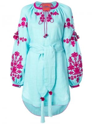 Короткое платье с вышивкой Ponpon Yuliya Magdych. Цвет: синий