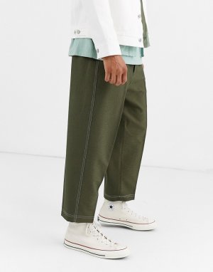 Фактурные брюки хаки с контрастными строчками -Зеленый Noak