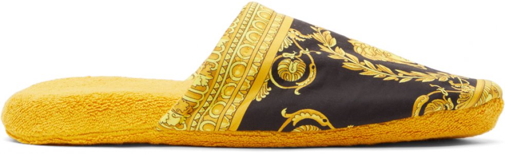Черно-золотые тапочки в стиле барокко Versace
