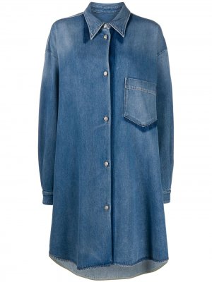 Джинсовое платье-рубашка с длинными рукавами MM6 Maison Margiela. Цвет: синий