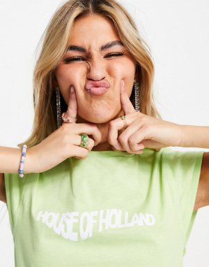 Кроп-топ цвета зеленый васаби с завязкой и логотипом -Зеленый цвет House of Holland
