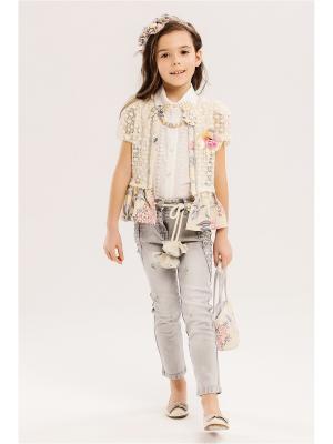 Комплект детский: блузка, туника, джинсы, ободок, галстук, сумочка Baby Steen. Цвет: светло-серый, бежевый, розовый