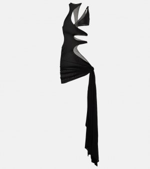 Пляжное платье асимметричного кроя из крепа с вырезами MUGLER, черный Mugler