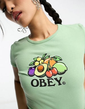 Зеленая укороченная футболка с фруктами Obey