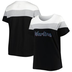 Женская белая/черная футболка с цветными блоками Miami Marlins больших размеров Unbranded