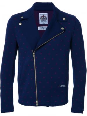 Байкерская куртка в горох с принтом на спине Education From Youngmachines. Цвет: синий