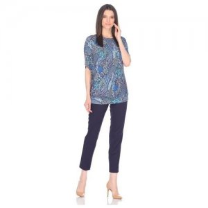 Блуза , повседневный стиль, короткий рукав, однотонная, размер 50(56RU), синий La Fleuriss. Цвет: синий
