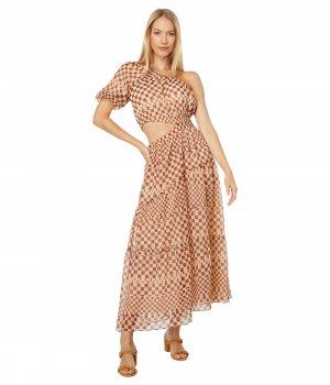 Платье MOON RIVER, One Shoulder Geometric Checkered Print Dress River
