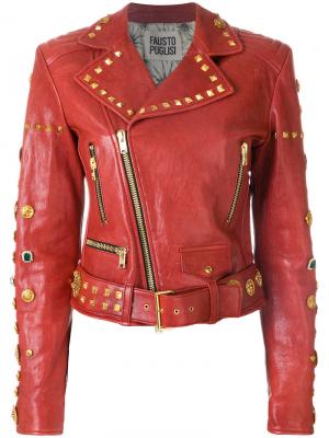 Байкерская куртка с заклепками Fausto Puglisi. Цвет: красный