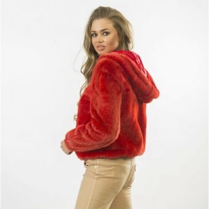 Куртка , норка, укороченная, силуэт прямой, карманы, капюшон, размер 42, красный Mala Mati. Цвет: красный