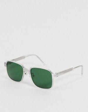 Солнцезащитные очки в стиле oversized прозрачной оправе с зелеными стеклами -Серый Spitfire