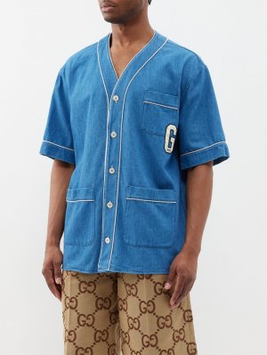 Джинсовая рубашка с аппликацией g , синий Gucci