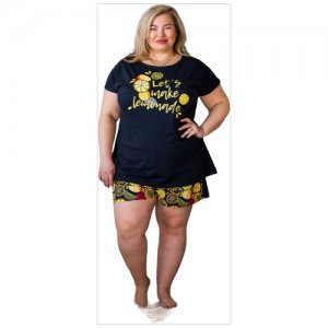 Пижама женская большого размера №6407 ДомТекс. Цвет: черный/желтый