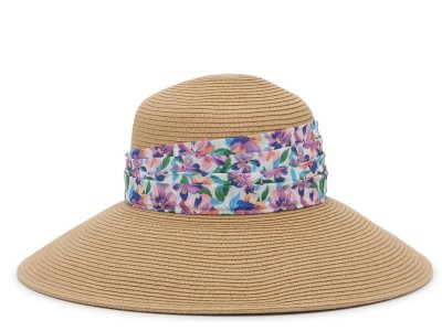 Шляпа от солнца с цветочным принтом и рюшами, тан Kelly & Katie