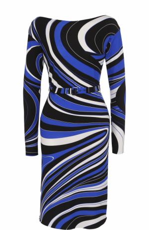 Приталенное платье с длинным рукавом и принтом Emilio Pucci. Цвет: синий
