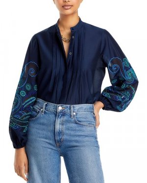 Шелковая блузка Reese с вышитыми рукавами , цвет Blue Kobi Halperin